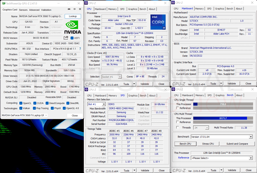 Asus ROG Strix Scar 17 SE CPU-Z