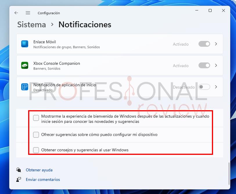 Configuracion de notificaciones Windows 11