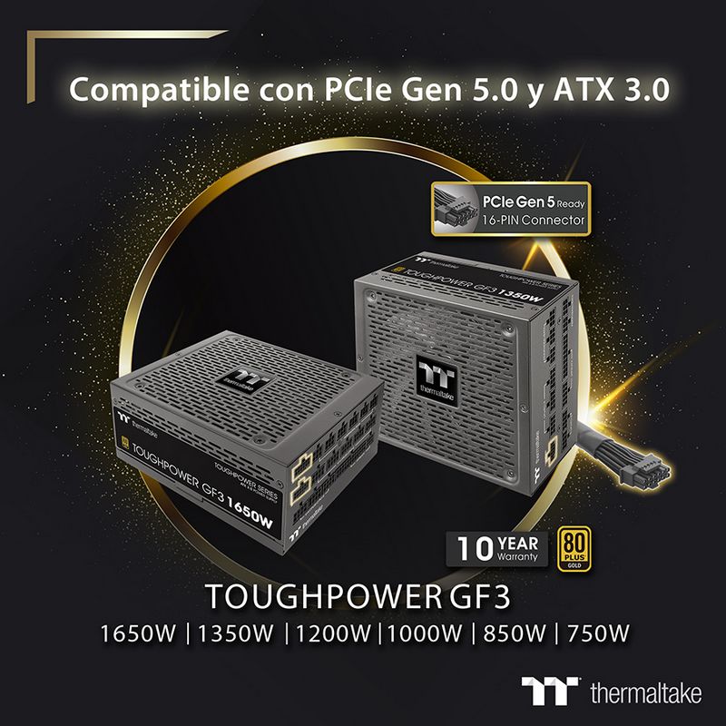 Thermaltake Toughpower GF3: ATX 3.0, PCIe 5.0 y conector 12+4 pines