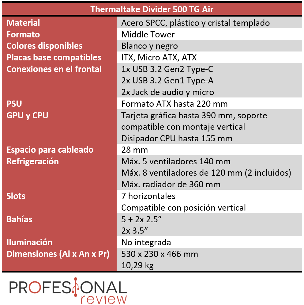 Thermaltake Divider 500 TG Air Características