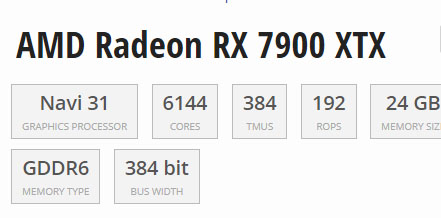AMD Radeon RX 7900 XTX Ficha técnica