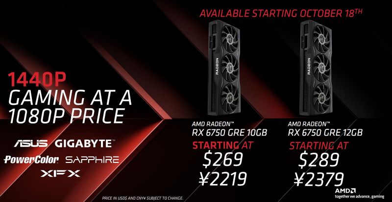RX 6750 GRE es anunciado con variantes de 10 GB y 12 GB