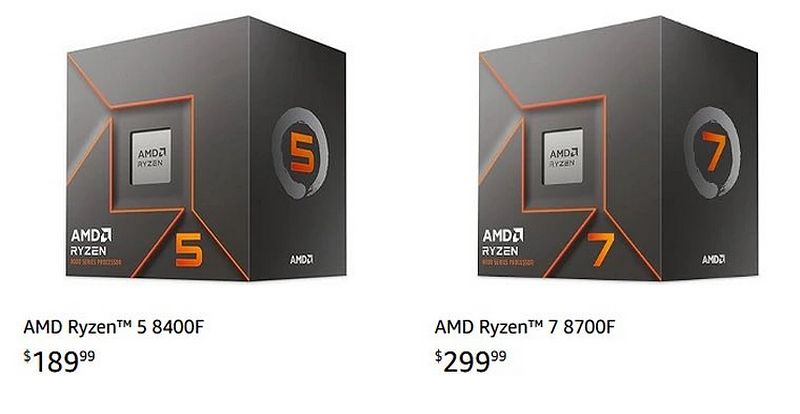 AMD Ryzen 7 8700F y Ryzen 5 8400F son listados en Amazon por 299 y 189 dólares