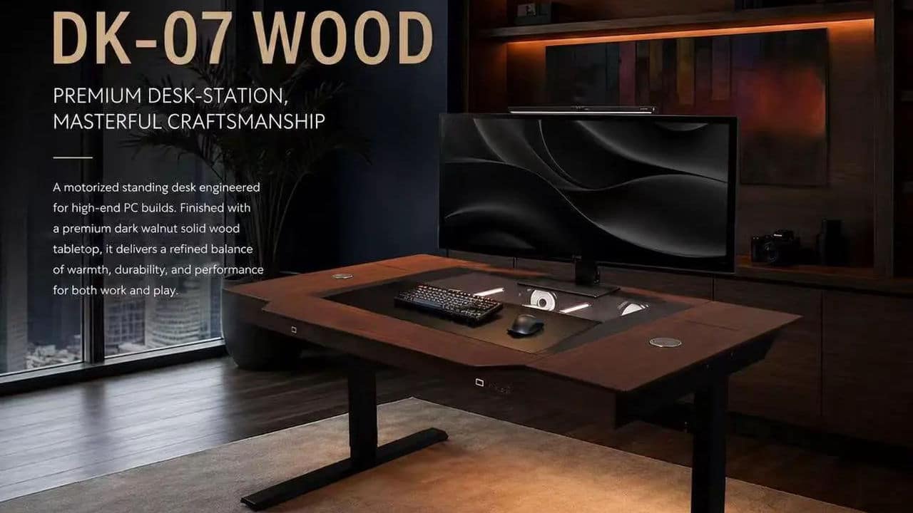 LIAN LI DK-07 WOOD, nuevo escritorio elevable de nogal con chasis para PC incorporado
