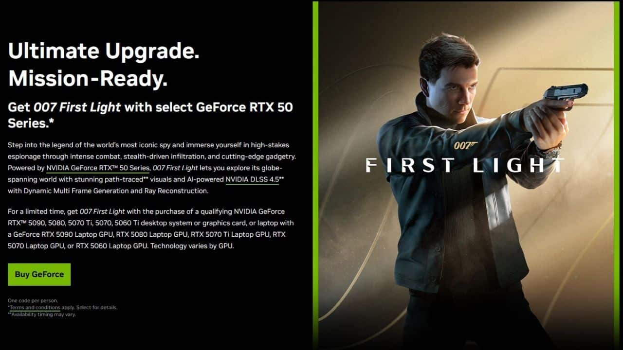 Nvidia RTX 50: Llévate una copia gratuita de 007: First Light